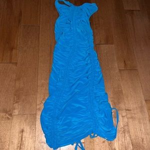Blue racer back, stretchy midi dress